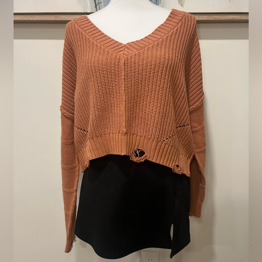 Altar'd State Brown V-Neck Sweater Relaxed Fit